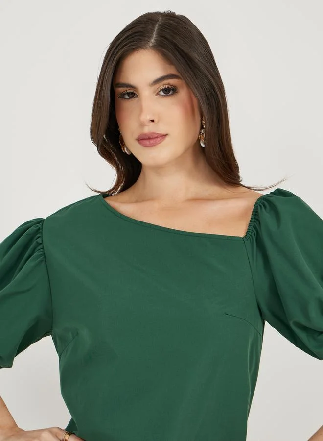 Styli Emerald Puff Sleeve Dress