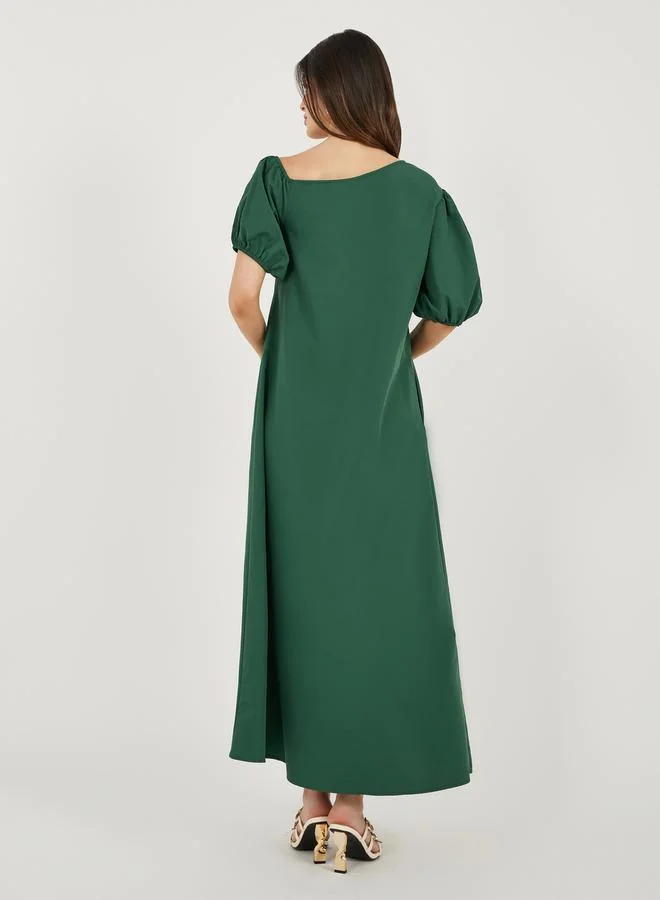 Styli Emerald Puff Sleeve Dress