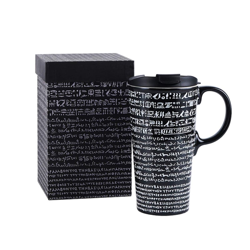 TZSSP Coffee Ceramic Mug Travel Mug Porcelain Latte Tea Cup With Lid 17oz Rosetta StoneBlack