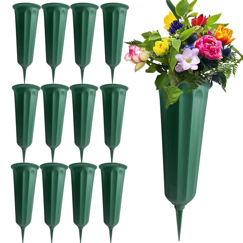 Aihmilcl 12 Pack Memorial Flower Vase Plastic Cemetery Vases with Spikes Cemetery Decorations for Grave Decorations for Cemetery Vases for Flowers Plastic Vases for Flowers Cemetery Flowers for Grave Vase - Image 1
