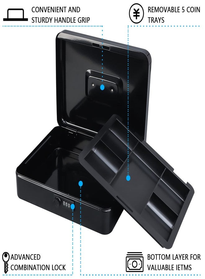 KYODOLED صندوق نقود معدني من KYODOLED مزود بقفل برقم سري، صندوق نقود آمن، صندوق معدني مع صينية نقود، صندوق أمان، 11.81 بوصة × 9.45 بوصة × 3.54 بوصة، أسود، كبير جدًا - Image 3