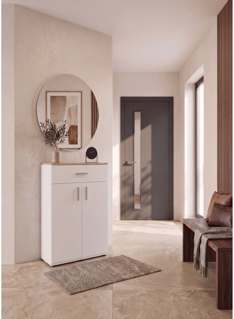 Furniture Store Modern shoe rack/shoe cabinet with a wide drawer and 5 shelves, MDF, in light wood color with white, high-quality finish, from Furniture Store. - Image 1
