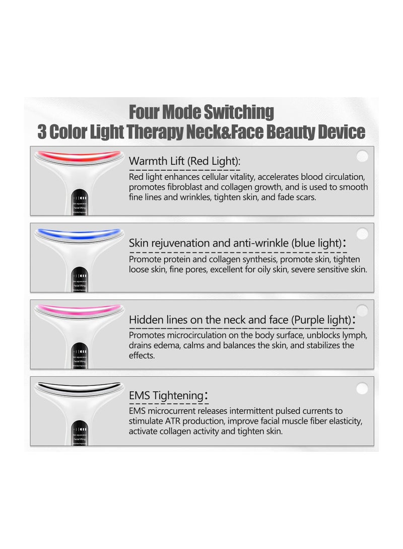 SYOSI Neck Face Massager, Electric Face and Neck Lifting Face Contouring Tool with 3 Colors of LED, Heating and Vibrating Skin Rejuvenating Beauty Device to Lift and Tighten Sagging Skin - Image 2