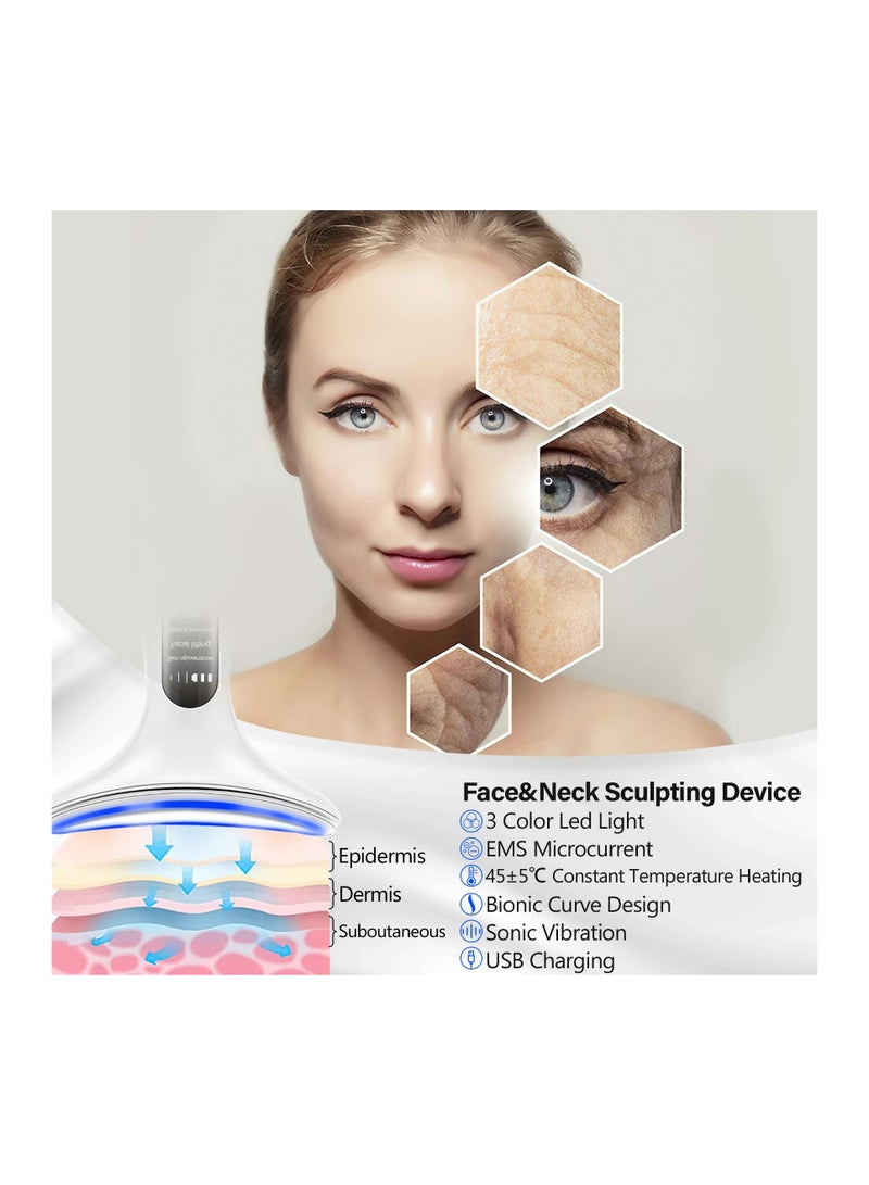 SYOSI Neck Face Massager, Electric Face and Neck Lifting Face Contouring Tool with 3 Colors of LED, Heating and Vibrating Skin Rejuvenating Beauty Device to Lift and Tighten Sagging Skin - Image 3
