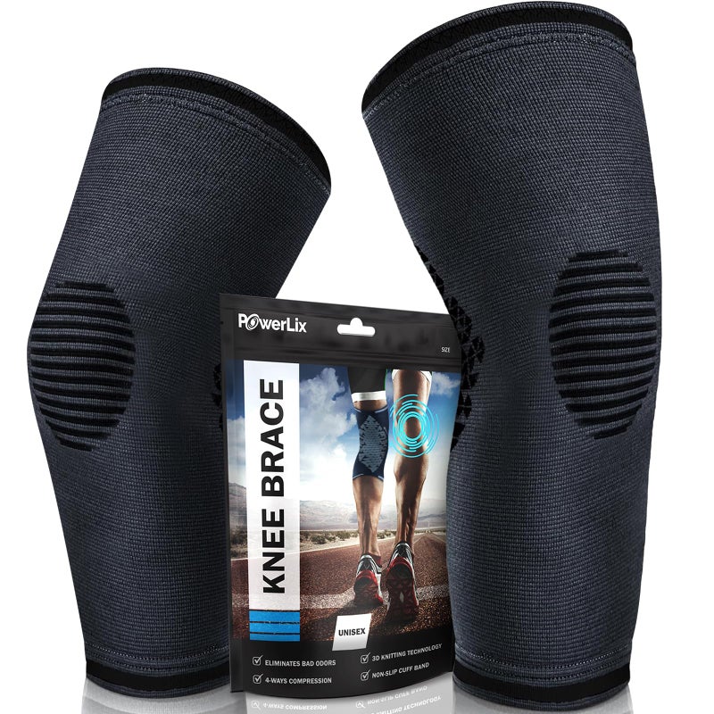 POWERLIX Knee Compression Sleeve (Pair) - Best Knee Brace for Knee Pain for Men & Women â€“ Knee Support for Running, Basketball, Volleyball, Weightlifting, Gym, Workout, Sports - Image 1