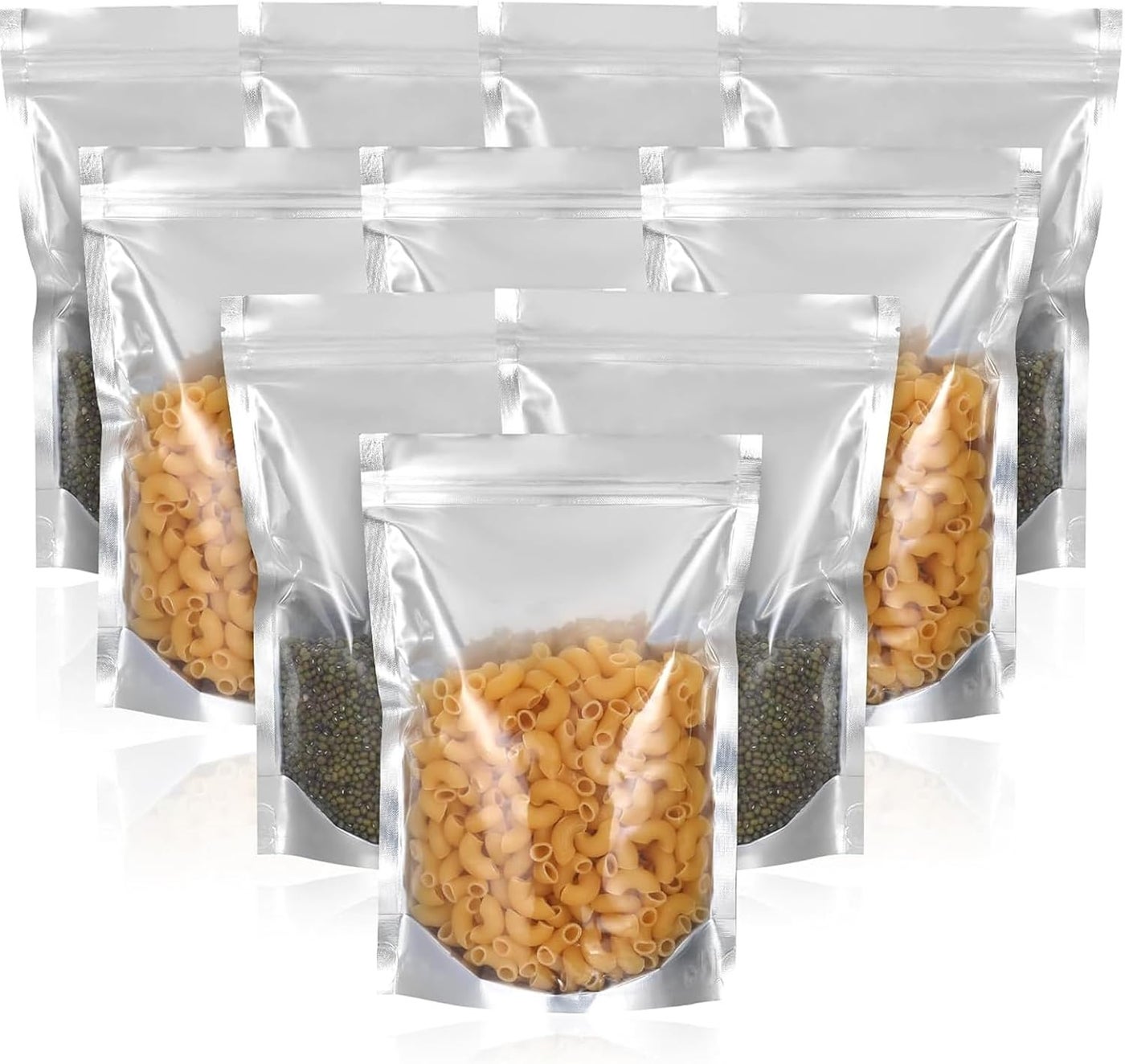 HZYH 100 Pack 7 x 10 Inch Stand-Up Pouch Bags, Resealable Zipper Lock with Clear Front and Aluminum Foil Back, Reusable Mylar Bags for Food Storage and Multipurpose  Use