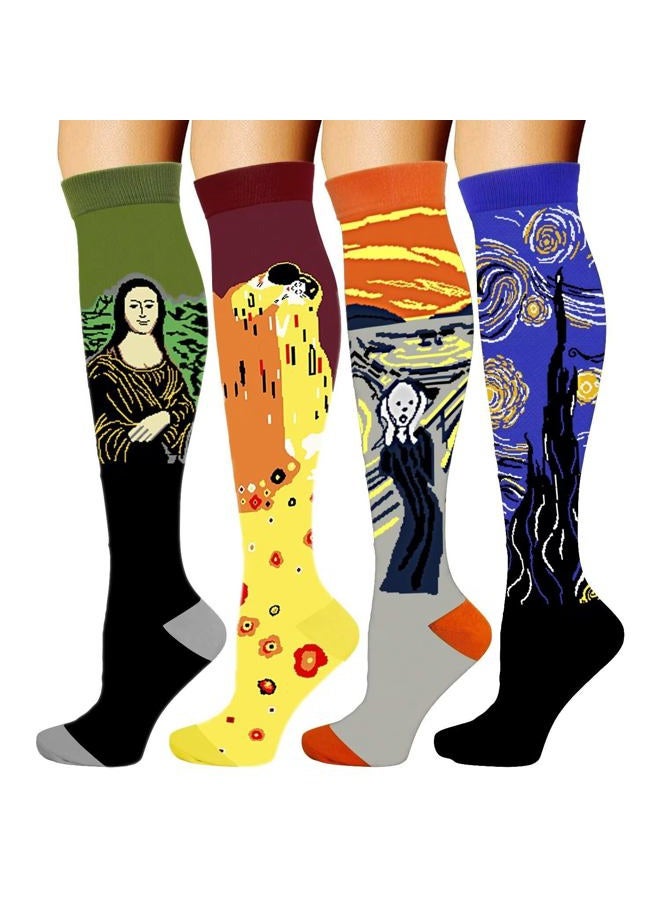 Double Couple 4 Pairs Compression Socks for Men and Women 20-30 mmHg Compression Stockings, Famous Painting, Large-X-Large - Image 1