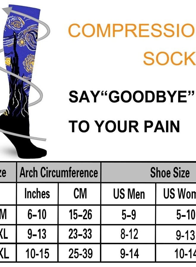 Double Couple 4 Pairs Compression Socks for Men and Women 20-30 mmHg Compression Stockings, Famous Painting, Large-X-Large - Image 4