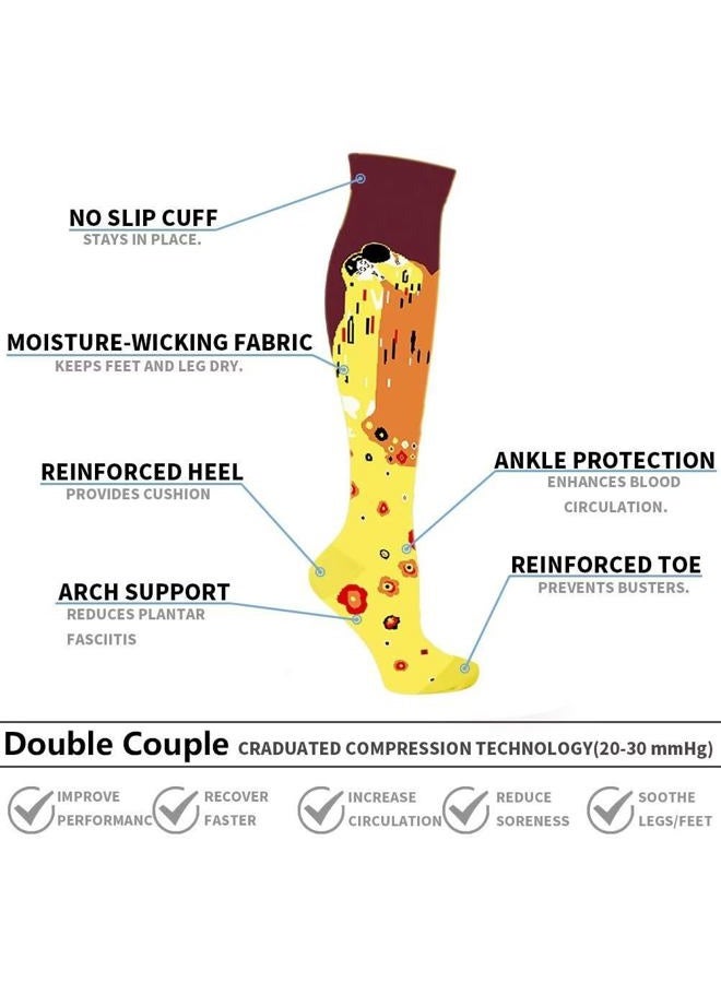 Double Couple 4 Pairs Compression Socks for Men and Women 20-30 mmHg Compression Stockings, Famous Painting, Large-X-Large - Image 5