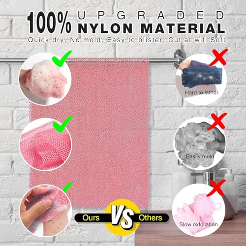 UJFQBH African Net Sponge African Net Long Net Bath Sponge Exfoliating Shower Body Scrubber Back Scrubber Skin Smoother,Great for Daily Use (Pink) - Image 2
