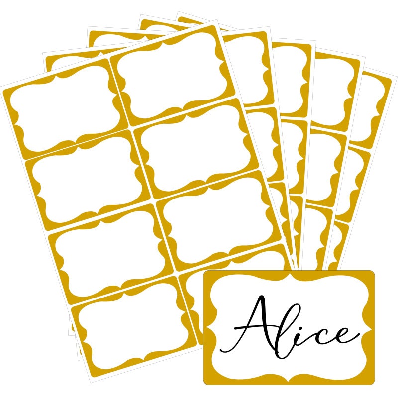 labelon Gold Name Tags,2"x 3" Name Tag Stickers with Gold Border 200 Pcs Adhesive Name Tags Sticker Name Badges Labels for Christmas, School, Office, Home, Party, Conferences - Image 1