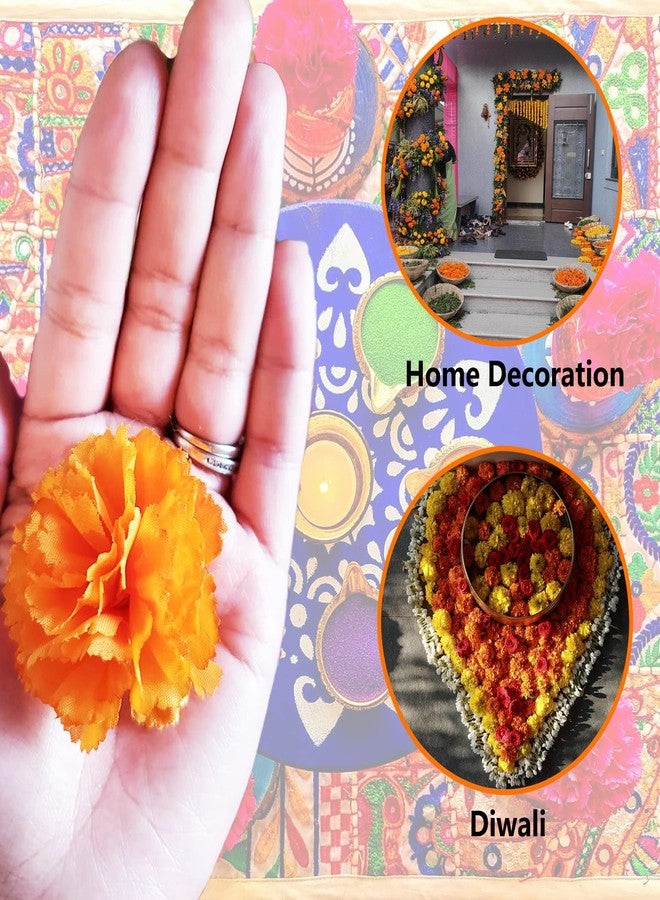 Gusaloo Marigold Flower Heads 50 pcs Halloween Faux Marigold Flower Day of The Dead Decoration for Mexican Party Cinco de Mayo Wedding Party Diwali Home Decor Dia De Los Muertos Decor - Image 4