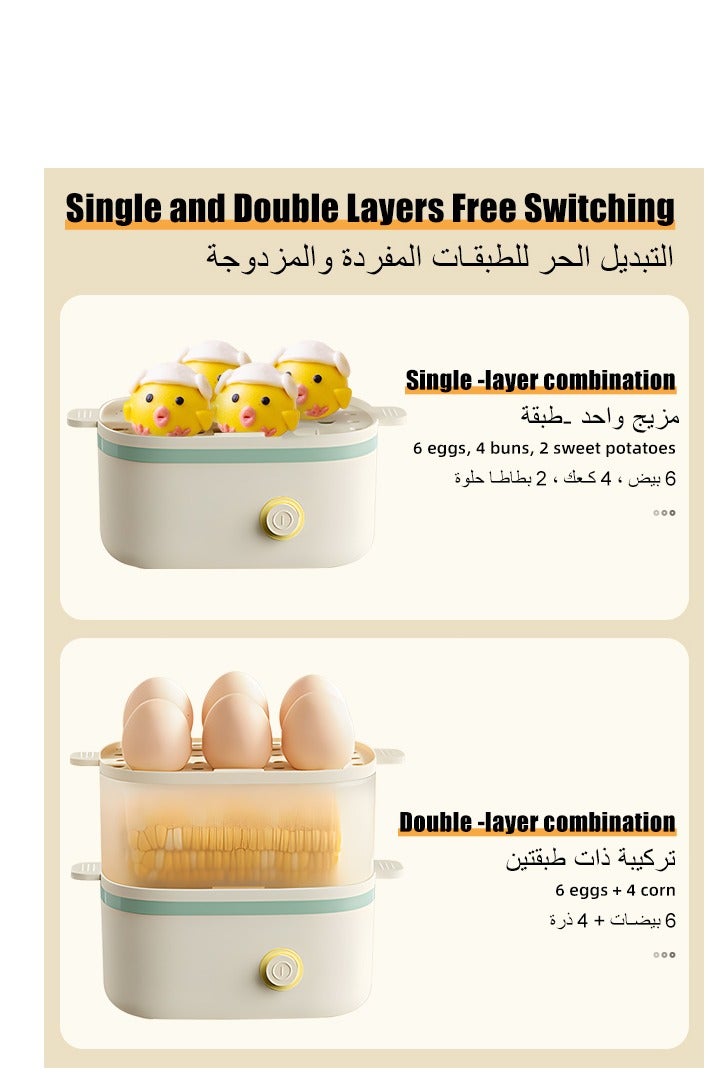  كاو جهاز طهي البيض السريع بالبخار، صانع إفطار كهربائي مزدوج الطبقات مع إيقاف تشغيل تلقائي، سعة 12 بيضة، مناسب للبيض المسلوق والذرة المطهوة على البخار والكعك والبيلاف والوجبات الخفيفة والحلوى والمزيد - Image 5