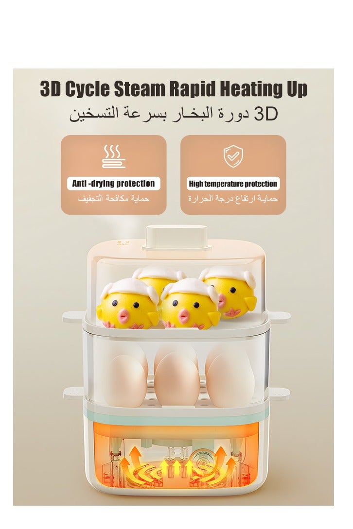  كاو جهاز طهي البيض السريع بالبخار، صانع إفطار كهربائي مزدوج الطبقات مع إيقاف تشغيل تلقائي، سعة 12 بيضة، مناسب للبيض المسلوق والذرة المطهوة على البخار والكعك والبيلاف والوجبات الخفيفة والحلوى والمزيد - Image 2