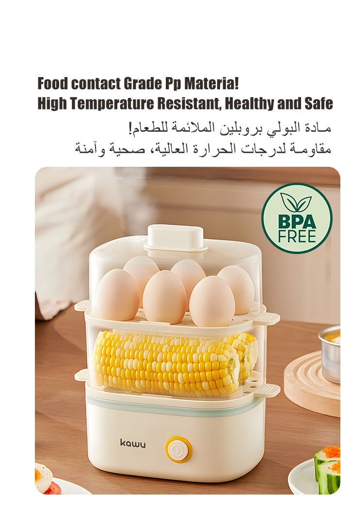  كاو جهاز طهي البيض السريع بالبخار، صانع إفطار كهربائي مزدوج الطبقات مع إيقاف تشغيل تلقائي، سعة 12 بيضة، مناسب للبيض المسلوق والذرة المطهوة على البخار والكعك والبيلاف والوجبات الخفيفة والحلوى والمزيد - Image 3