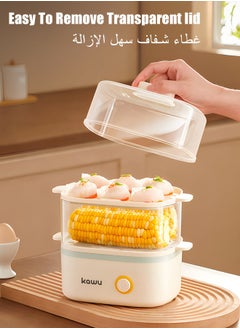 Kawu Rapid Egg Cooker Boiler Food Steamer, Double-Layer Electric Breakfast Maker with Automatic Shut Off,12 Egg Capacity, Suitable for Boiled Egg, Steamed Corn, Bun, Pilaf, Snack, Dessert and More  - Image 3