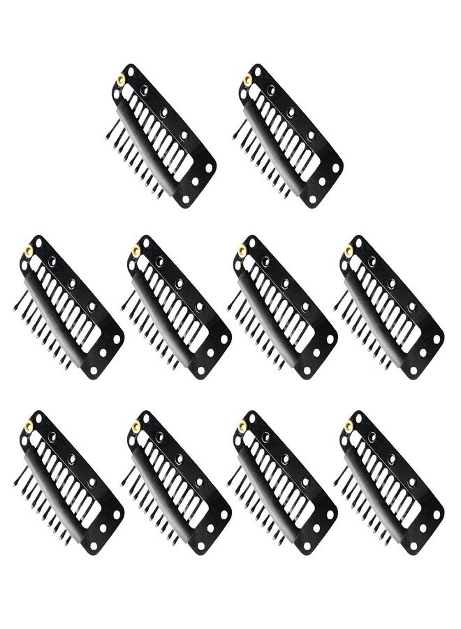 Trasylph 10pcs Chunni Clips With Safety Pins, 10-Teeth Hair Extension Snap Clip, Invisible Strong Wig Comb to Secure Headscarf, Dupatta Clips for Girls Women (Black) - Image 1