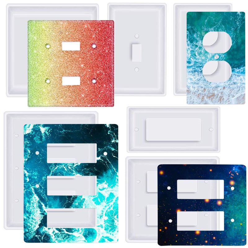 Moukiween 6Pcs Light Switch Cover Resin Molds, Switch Plate Silicone Molds Standard Switch Socket Panel Epoxy Molds for DIY Decorative Wall Plate Mold Crafts Making Home Décor - Image 1