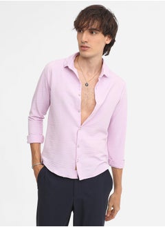 Campus Sutra Men's Lilac Chevron-Textured Shirt  - Image 2