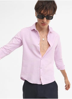Campus Sutra Men's Lilac Chevron-Textured Shirt  - Image 1
