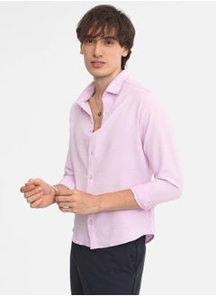 Campus Sutra Men's Lilac Chevron-Textured Shirt  - Image 3