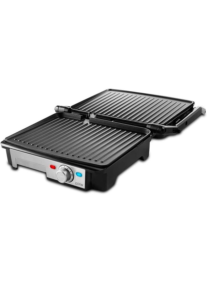 Ufesa Grill, 2200 W, Non-Stick Plates, 180° Plate Openings, Temperature Regulator, Grease Tray, Cold Touch Handles, Silver/Black-PR2000  - Image 3