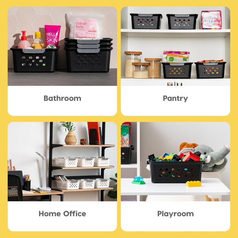 IrisUSA Plastic Storage Baskets, 6-Pack, Made in USA, Shelf Baskets Small Baskets Organizing Bins For Pantry Countertops Closet Shelves Laundry Room Office, Muti-Purpose, Nestable, Easy Carry, Black - Image 3