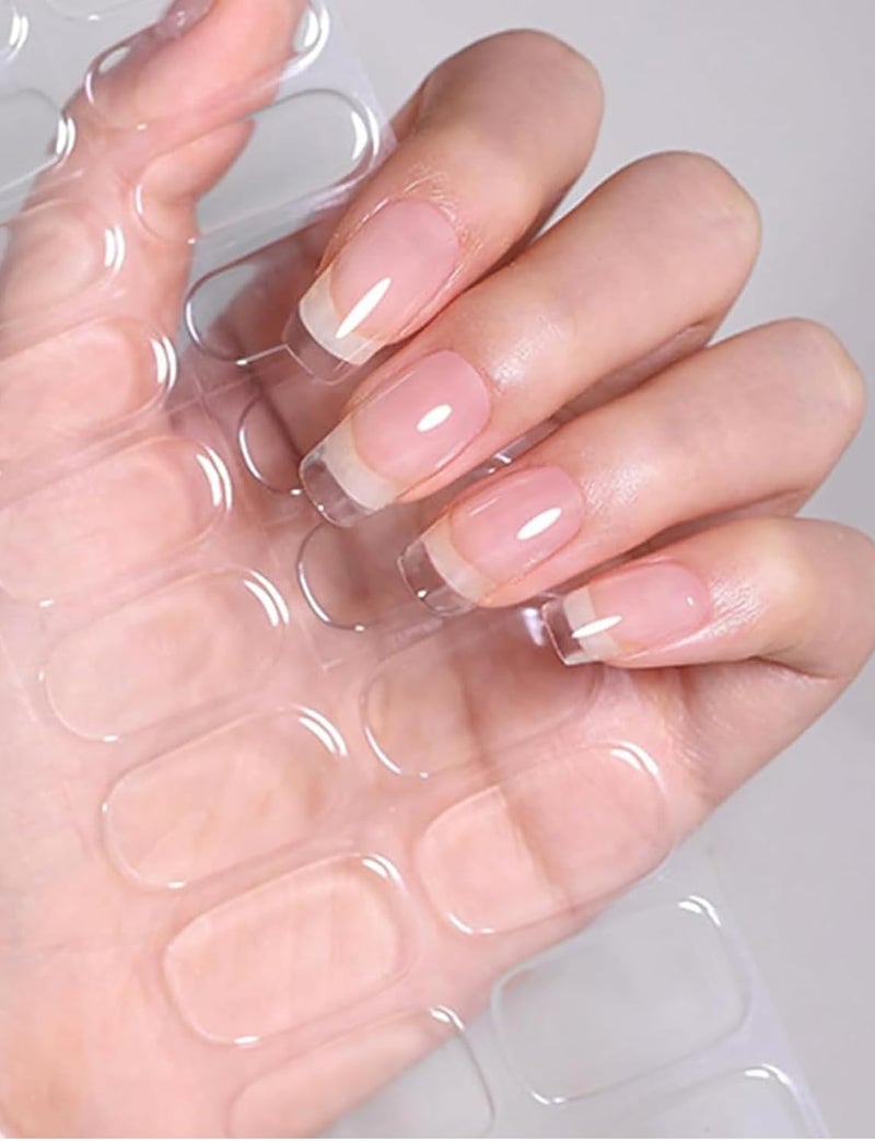Wahrshei Semi Cured Gel Nail Strips 20pcs Gel Nail Stickers UV Wraps for Home Manirue DIY Clear - Image 3