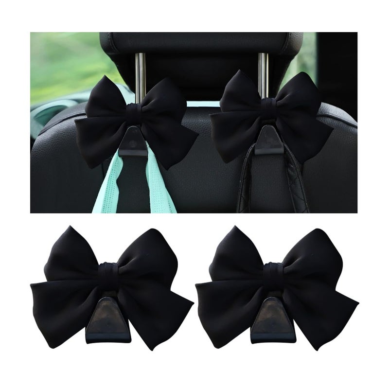 Mandark 2PCS Car Seat Headrest Hooks, Cute Bow Vehicle Hooks for Purses and Bags, Automotive Purse Hook Hanger Interior Decoration Accessories, Universal for SUV, Sedan, Truck (Black Line) - Image 1