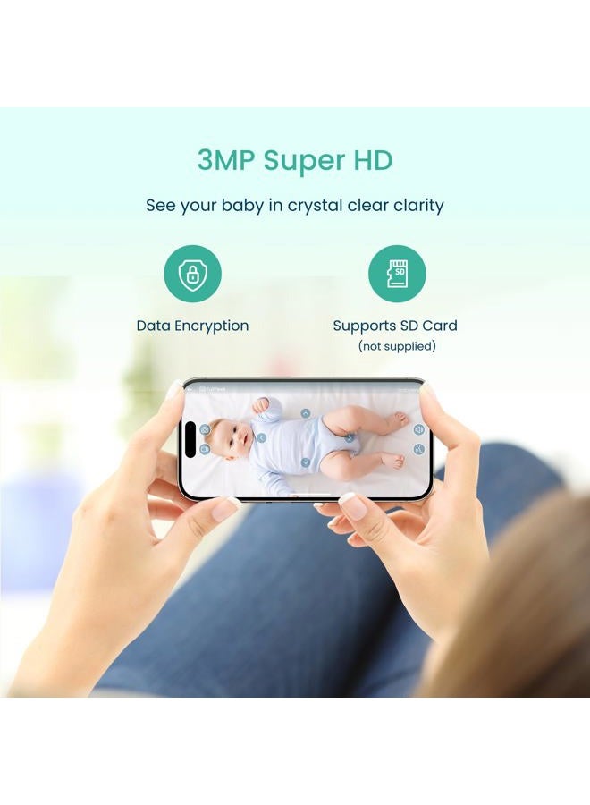 Babysense 2Peek Video Baby Monitor, WiFi Security Camera with Auto Tracking (2Pcs), 3MP Super HD, Intelligent Motion & Sound Detection, Night Vision, Private Hidden Lens Mode, Supports SD Card - Image 5