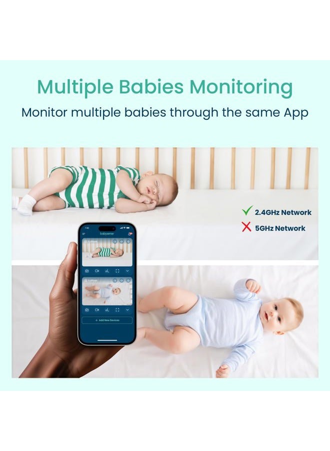 Babysense 2Peek Video Baby Monitor, WiFi Security Camera with Auto Tracking (2Pcs), 3MP Super HD, Intelligent Motion & Sound Detection, Night Vision, Private Hidden Lens Mode, Supports SD Card - Image 2