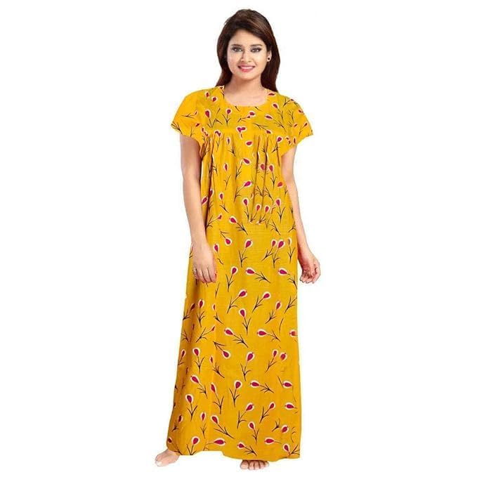Vlazom Women's Pure Cotton Rajasthani Nighty & Jaipuri Maxi Gown – Pack of 2, Soft & Breathable Sleepwear (Yellow&Red, Free Size) - Image 5