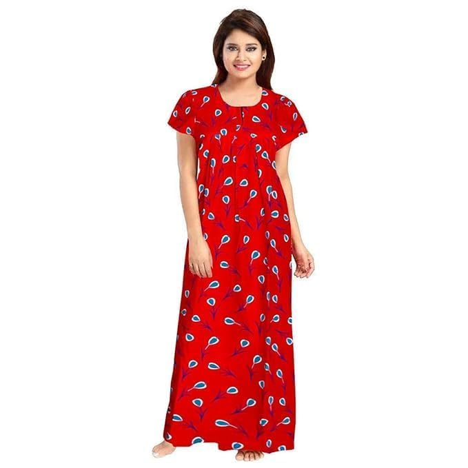 Vlazom Women's Pure Cotton Rajasthani Nighty & Jaipuri Maxi Gown – Pack of 2, Soft & Breathable Sleepwear (Yellow&Red, Free Size) - Image 3