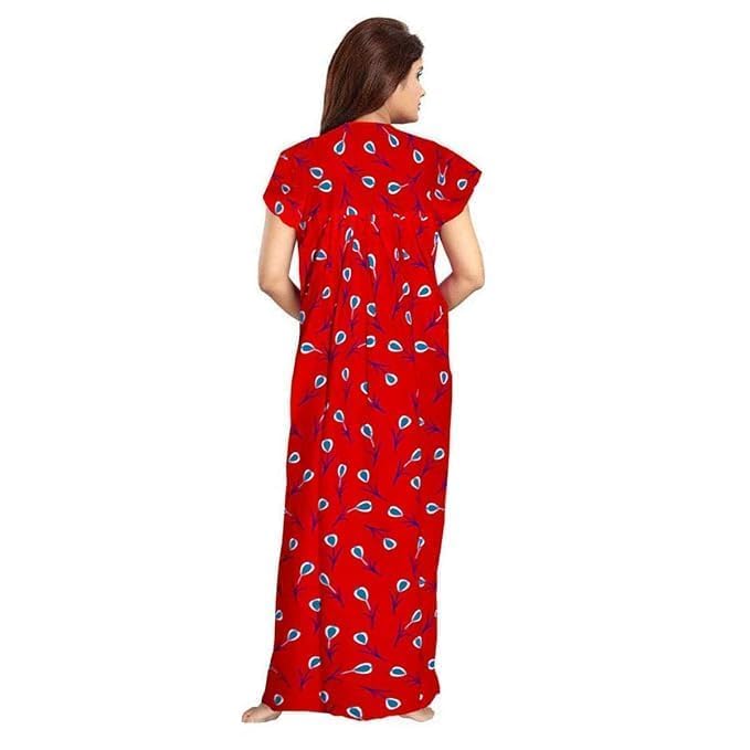 Vlazom Women's Pure Cotton Rajasthani Nighty & Jaipuri Maxi Gown – Pack of 2, Soft & Breathable Sleepwear (Yellow&Red, Free Size) - Image 4