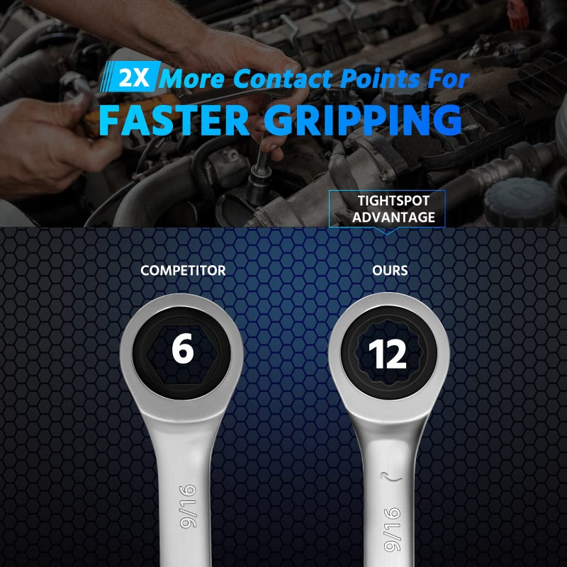 DISEN 22 PCS Ratcheting Wrenches Set, Combination Wrenches Set SAE & Metric Standard, 1/4" to 3/4" and 6-18mm Size, CR-V Steel, 12 Points 72-Teeth - Image 5