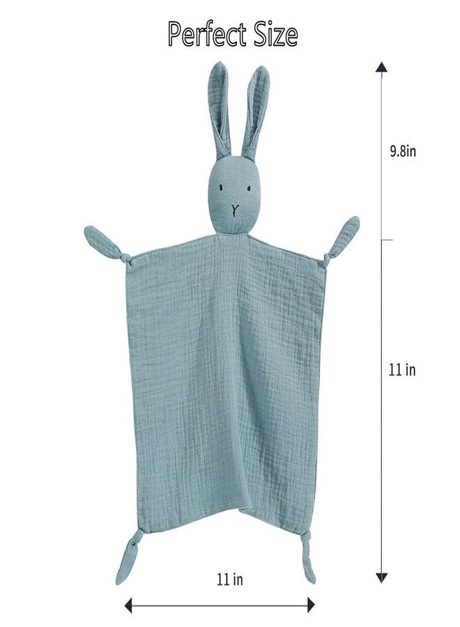 insular Bunny Lovey Blanket for Boys and Girls, Organic Cotton Muslin Security Blanket for Babies, Soft Breathable Lovie Soothing Towel for Newborn and Infant, 2 Pcs Set (Blue&Grey) - Image 4
