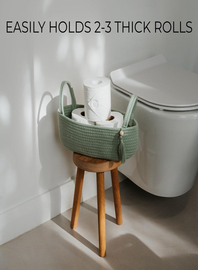 KIBAGA Decorative Toilet Paper Basket - Beautiful Bathroom Organizer for Toilet Tank Storage Decor - Boho Sage Green Cotton Rope Bin with Tassel for Bathroom Accessories and as Shelf Decor - Image 4