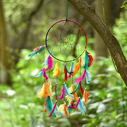 Dreamcatcher Handmade Colorful Feather Fill Delicate Dreamcatcher ~ Hanging Dreamcatchers, Garden, Car, Outdoor, Bedroom Pack Of 1 (Dc16Cm-Multicolor) - Image 3