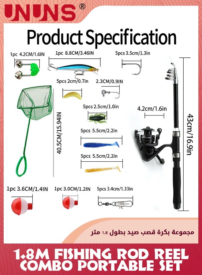 UNUNS Fishing Pole,Portable Fishing Rod,1.8M Carbon Fiber Telescopic Fishing Rod Set,Fishing Carrier Bag,Fishing Reel And Lines,Complete Saltwater Freshwater Fishing Gear For Fisherman Fishing Enthusiast - Image 4