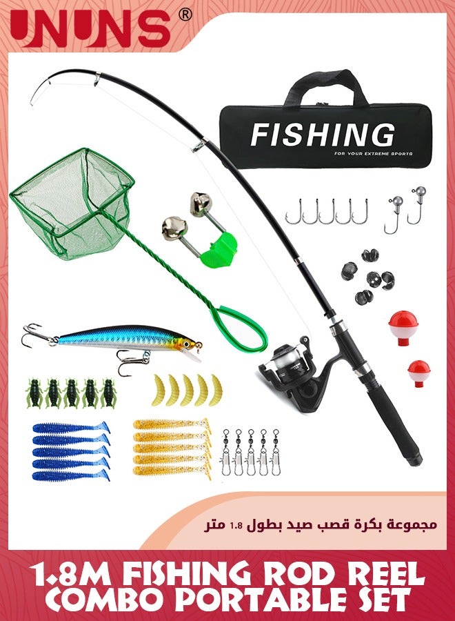 UNUNS Fishing Pole,Portable Fishing Rod,1.8M Carbon Fiber Telescopic Fishing Rod Set,Fishing Carrier Bag,Fishing Reel And Lines,Complete Saltwater Freshwater Fishing Gear For Fisherman Fishing Enthusiast - Image 1