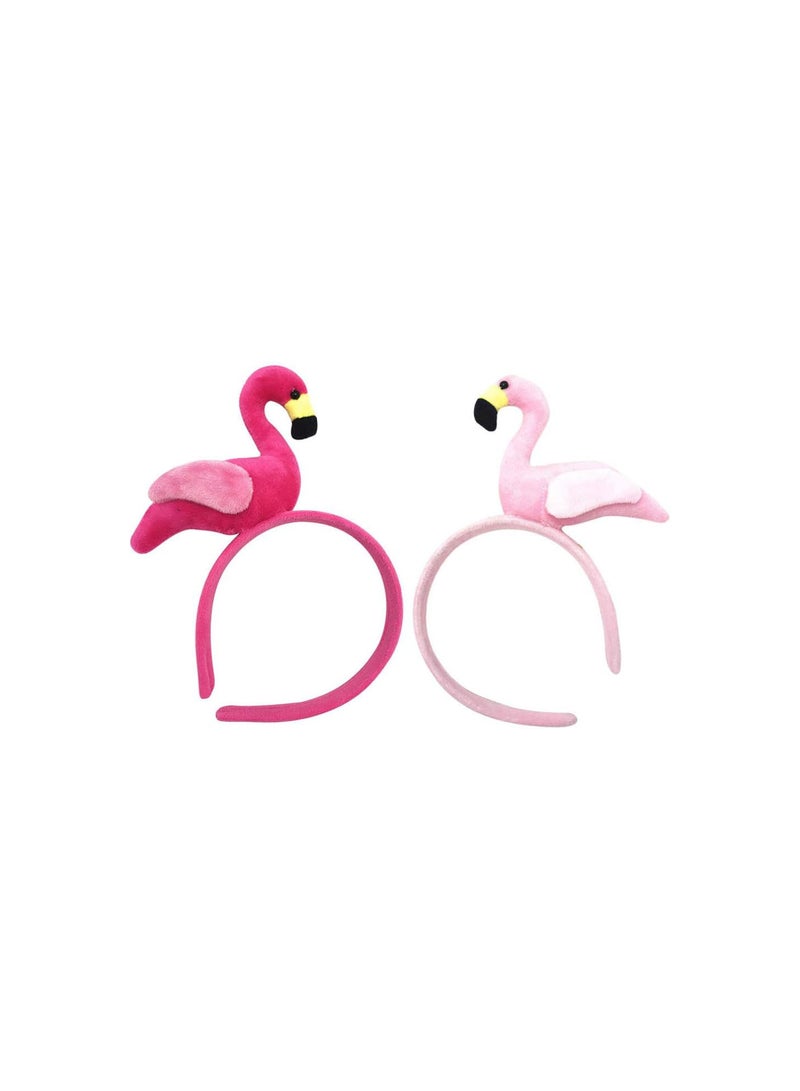 GGOOT 2pcs Flamingo Headband, Pink and Rose Red Hair Hoops Cute Flamingo Head Hair Hoops for Hawaii Party Supplies  - Image 1
