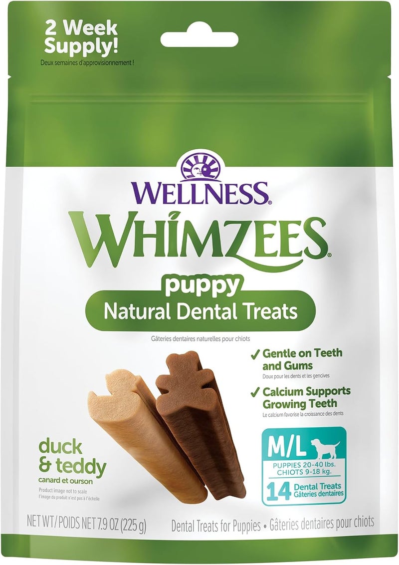 Whimzees by Wellness Dental Treats for Puppies, Natural, Grain Free, Helps to Clean Teeth, Freshen Breath, Reduce Tartar & Plaque, Longer Lasting Chew (M/L) - Image 1