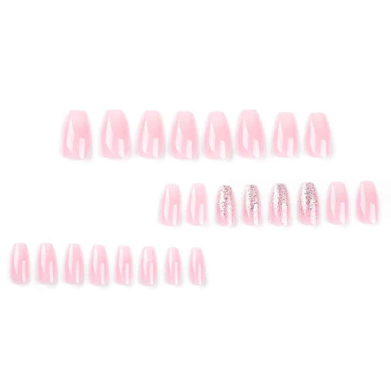 Foccna French Tip Press on Nails Medium Gradient Fake Nails Coffin Bling Glossy Pink False Nail Tips Artificial Finger Manicure for Women and Girls -24pcs - Image 2