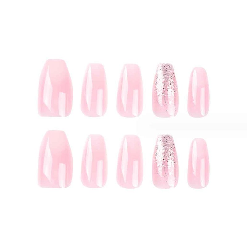 Foccna French Tip Press on Nails Medium Gradient Fake Nails Coffin Bling Glossy Pink False Nail Tips Artificial Finger Manicure for Women and Girls -24pcs - Image 4
