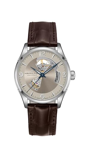 Hamilton Watch Jazzmaster Open Heart Swiss Automatic Watch 42mm Case, Beige Dial, Brown Leather Strap (Model: H32705521) - Image 2