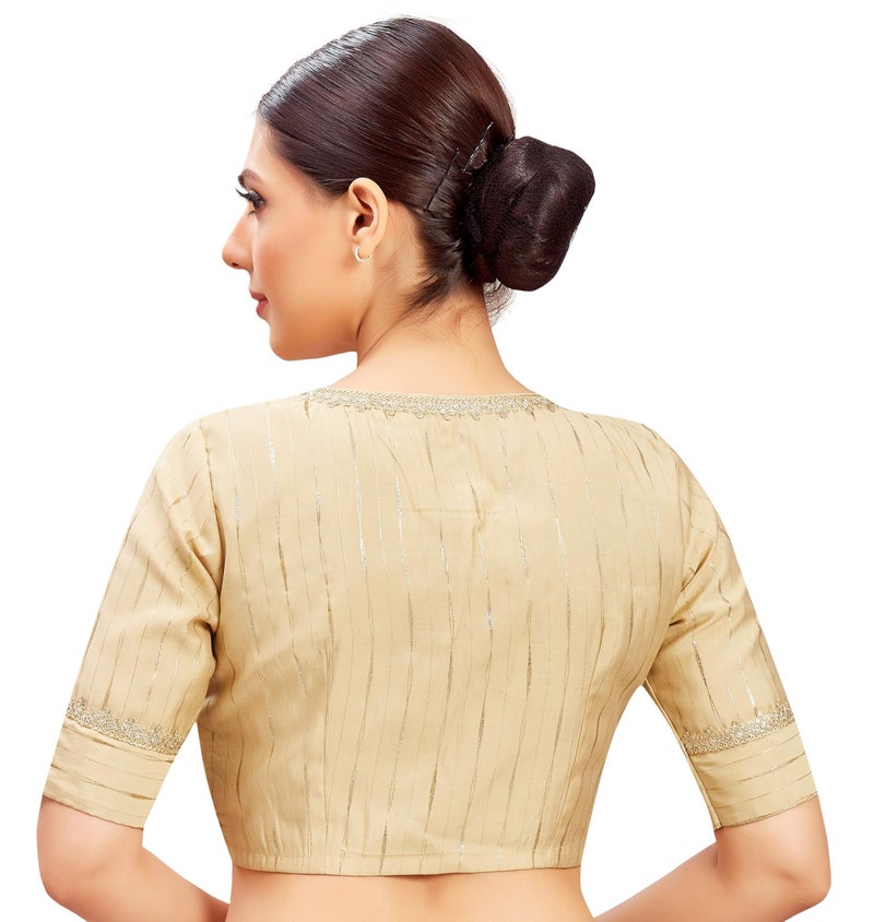 Studio Shringaar Women's Gold Foil Print Saree Blouse with Elbow Length Sleeves (Gold, 42) - Image 2