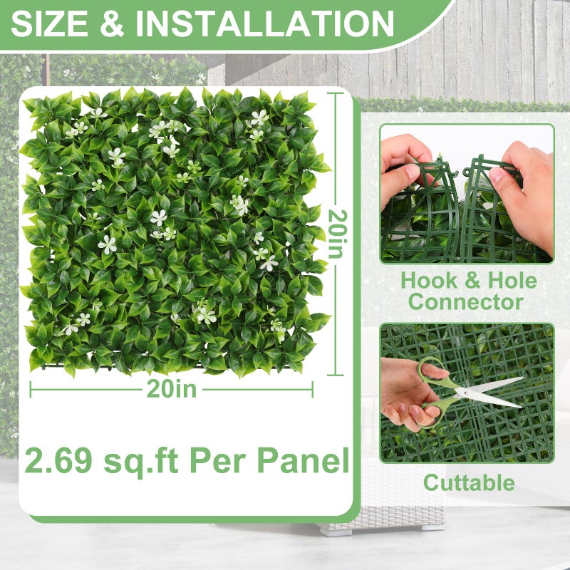 Luyue 6pcs Artificial Grass Wall Panels 20â€Ã—20â€ Greenery Wall Backdrop Boxwood Panels Green Leaf Hedge Panel Grass Backdrop for Home Decor Indoor Greenery Fence Privacy Screen for Outdoor Garden Balcony - Image 2