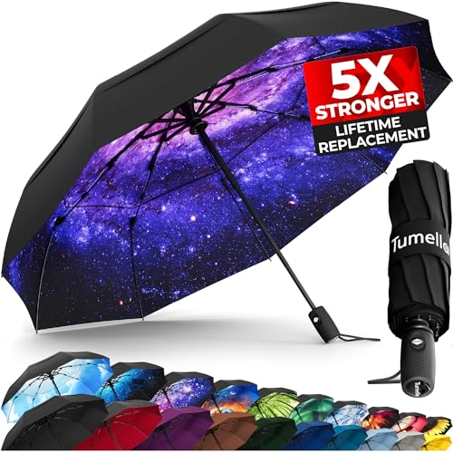 TUMELLA Strongest Windproof Travel Umbrella (Compact, Superior & Beautiful), Small Strong but Light Portable and Automatic Folding Rain Umbrella, Durable Premium Grip, Fits Car and Backpack - Image 1