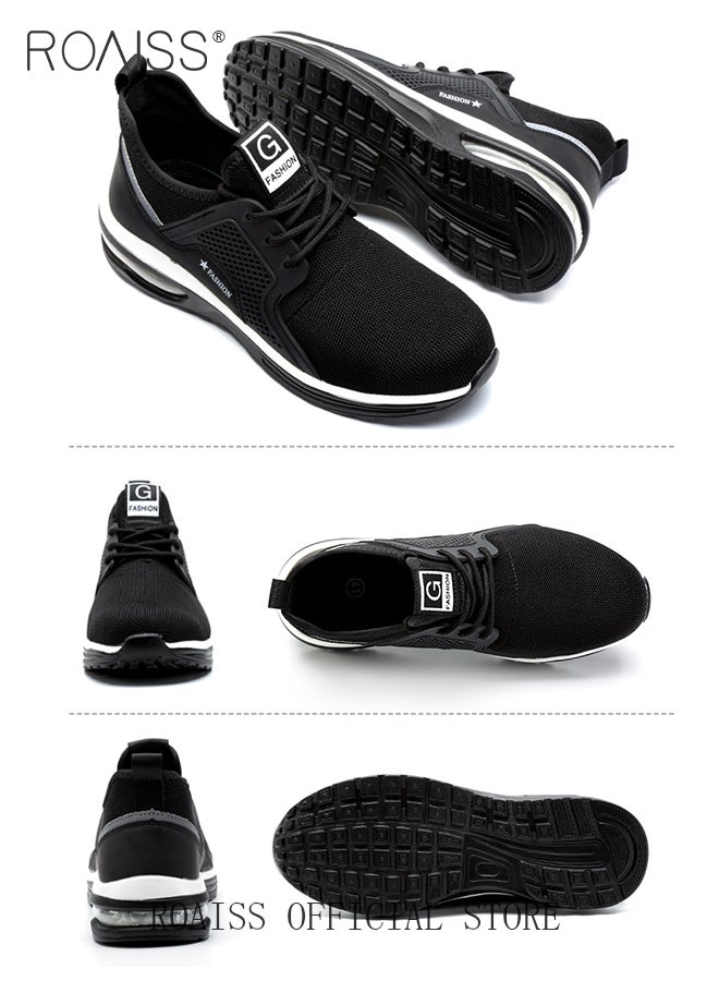 roaiss Men's Steel Toe Safety Shoes with Reflective Stripe, Puncture Proof Work Shoes, Stylish Sneakers for Men, Breathable Running Shoes with Soft Sole, Comfy Low Top Sports Shoes, Lightweight Shock Absorber Suitable for Construction, Industrial Sites, Manufacturing and Outdoor Activities, Black - Image 4