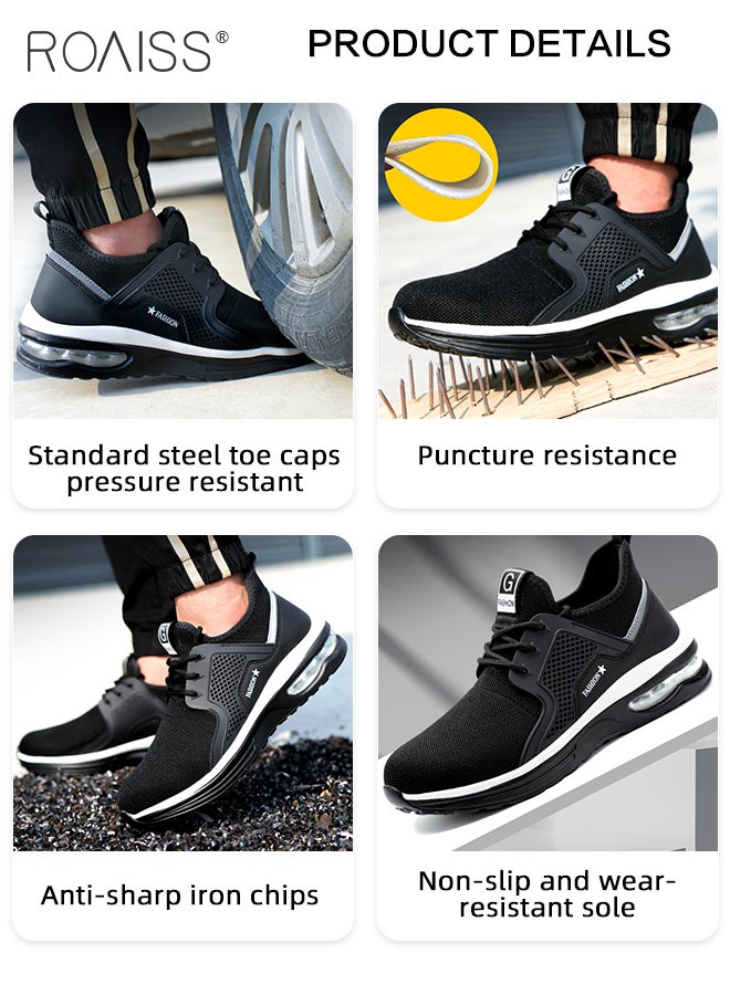 roaiss Men's Steel Toe Safety Shoes with Reflective Stripe, Puncture Proof Work Shoes, Stylish Sneakers for Men, Breathable Running Shoes with Soft Sole, Comfy Low Top Sports Shoes, Lightweight Shock Absorber Suitable for Construction, Industrial Sites, Manufacturing and Outdoor Activities, Black - Image 3